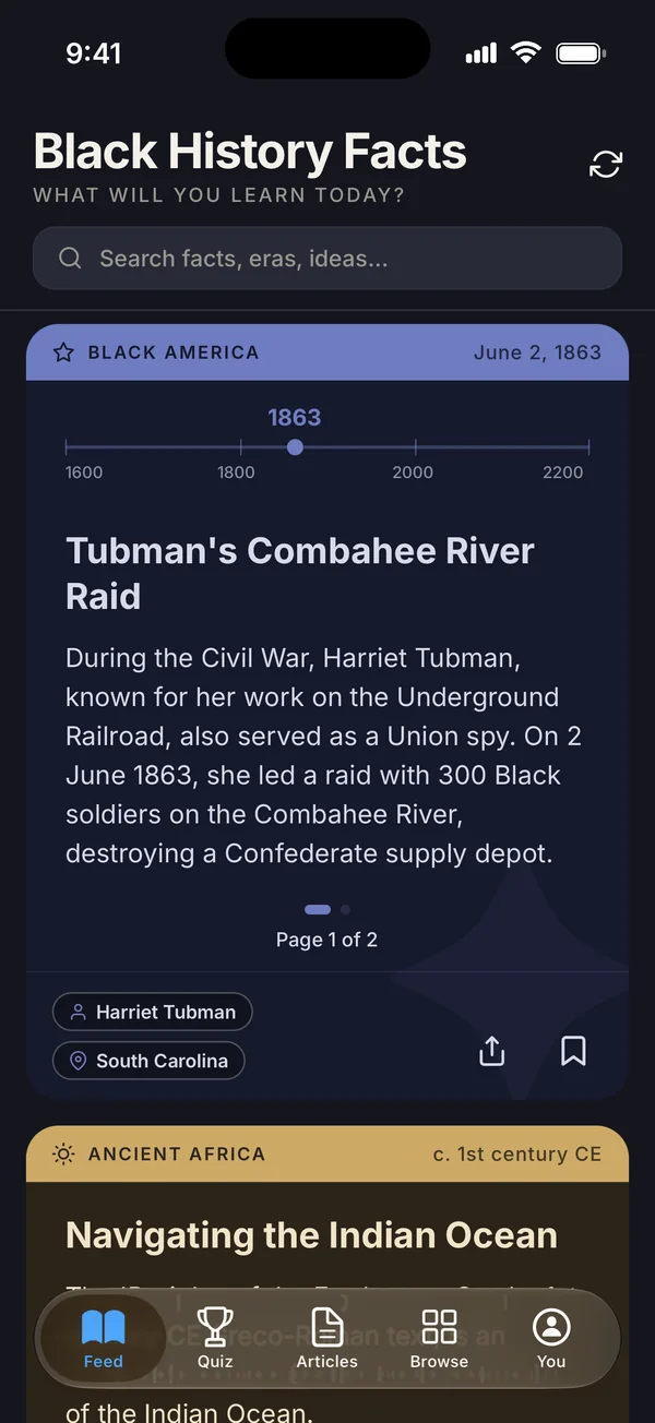 The Feed, with a fact about Harriet Tubman's Combahee River Raid