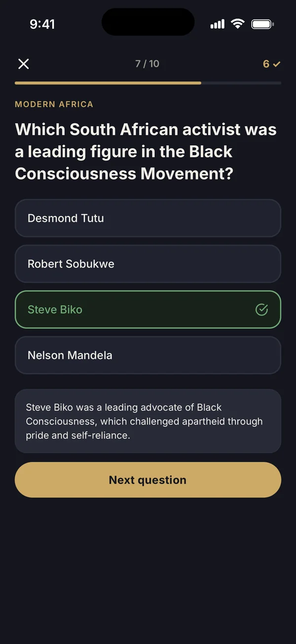 A quiz question about the Black Consciousness Movement
